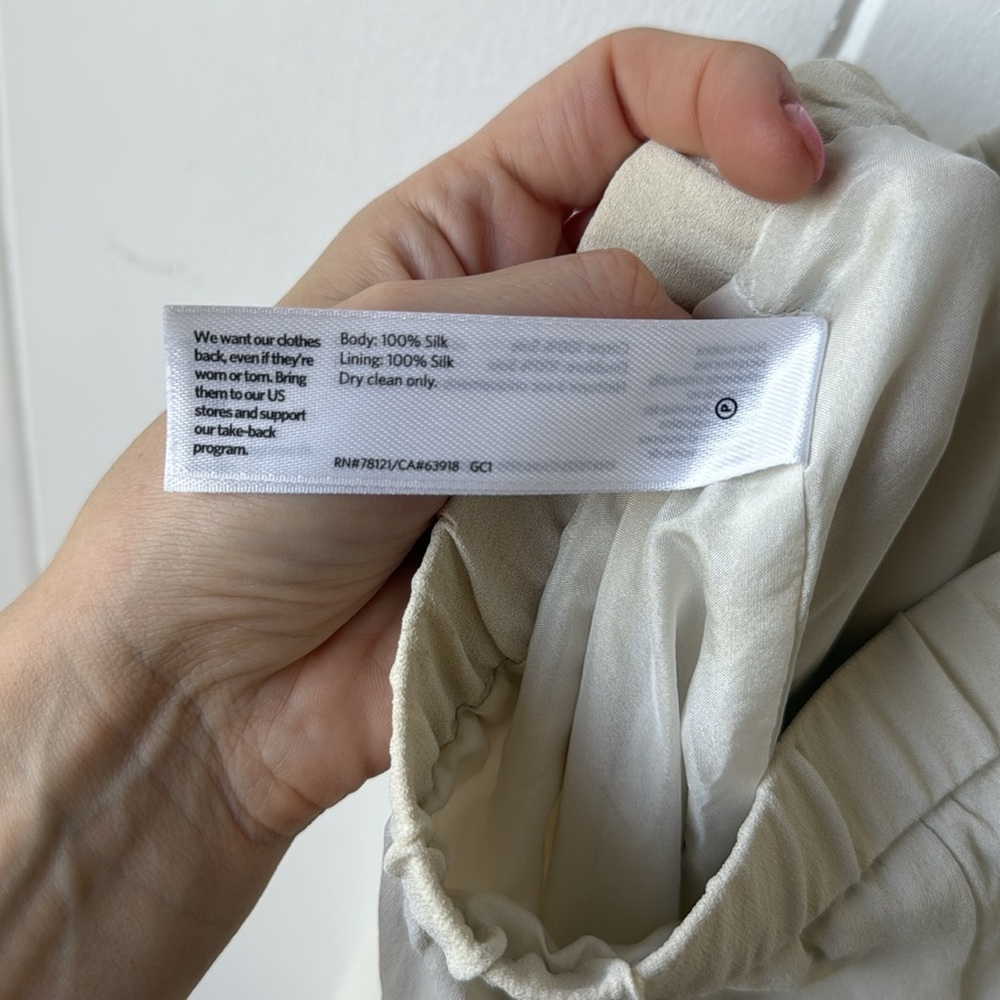 Eileen Fisher Silk Georgette Straight Ankle Pant Cream White Beige Sz XS - Picture 7 of 7